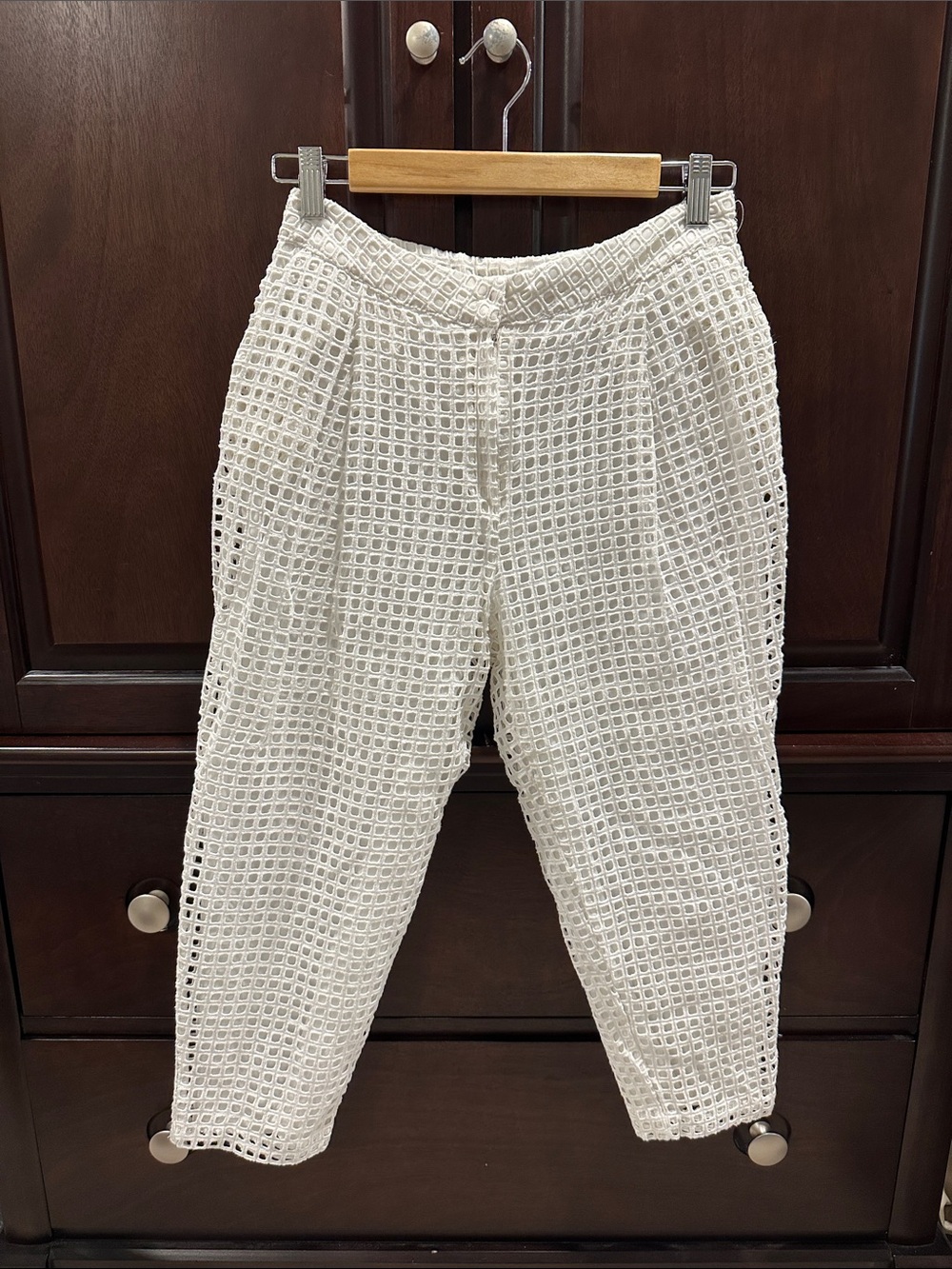 White Crochet Pocket Trousers